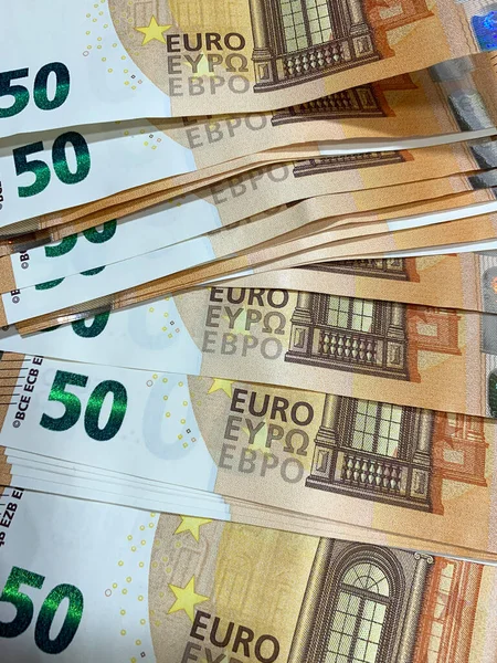 Евро Банкноты Брошены Стол — стоковое фото