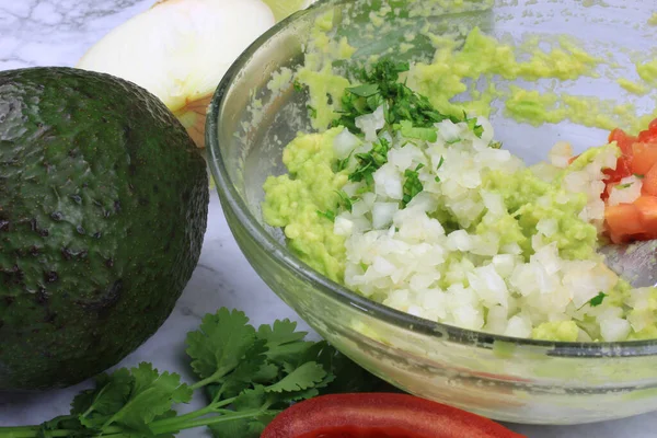 Ingredients Make Guacamoles Bowl Mixing — Fotografia de Stock
