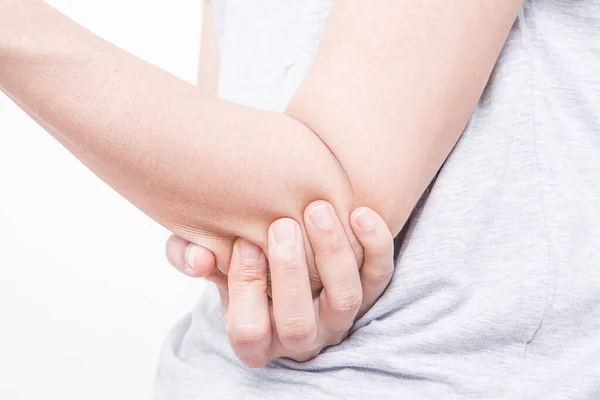 Woman Touching Her Elbow Elbow Pain Pain Concept Health Care — Stock Photo, Image