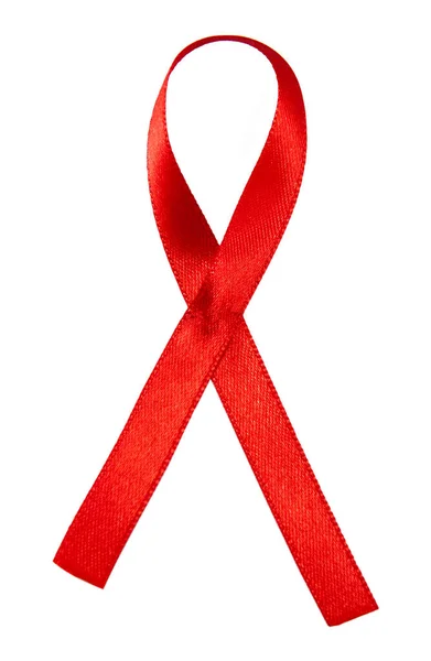 赤いリボンのHiv 世界エイズデーの意識 女性の胸に赤いリボン 医療の概念 — ストック写真