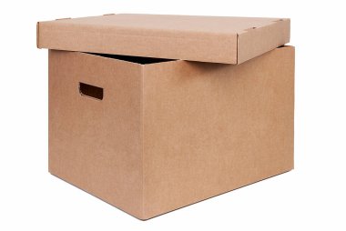 Beyaz arka planda karton kutular. Emlak kavramı.