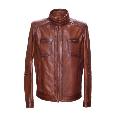 Beyaz arka planda kahverengi deri ceket..