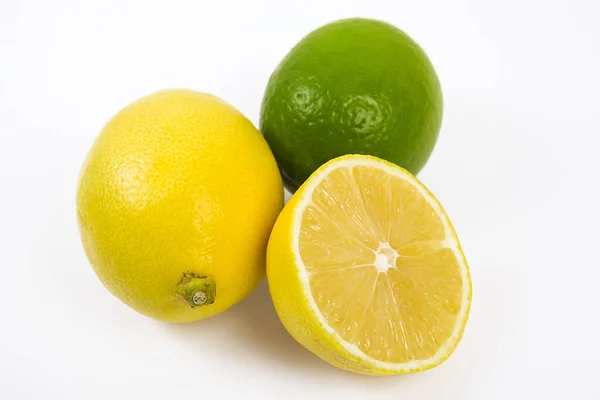 Whole Yellow Green Lemon White Background — Stock Photo, Image