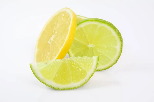 Quarter Slice Green Yellow Lemon White Background — Stock Photo, Image