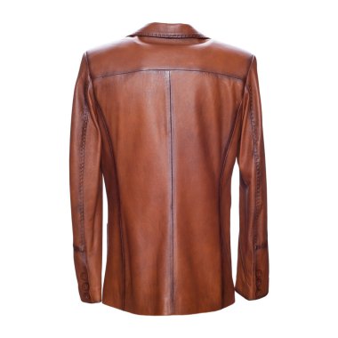 Beyaz arka planda kahverengi deri ceket..