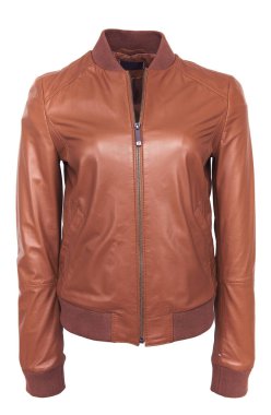 Beyaz arka planda kahverengi deri ceket..