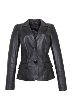 Black leather jacket isolated on white background. clipart