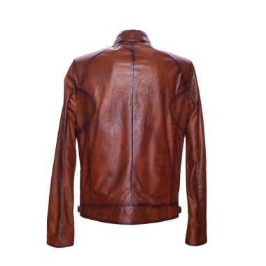 Beyaz arka planda kahverengi deri ceket..