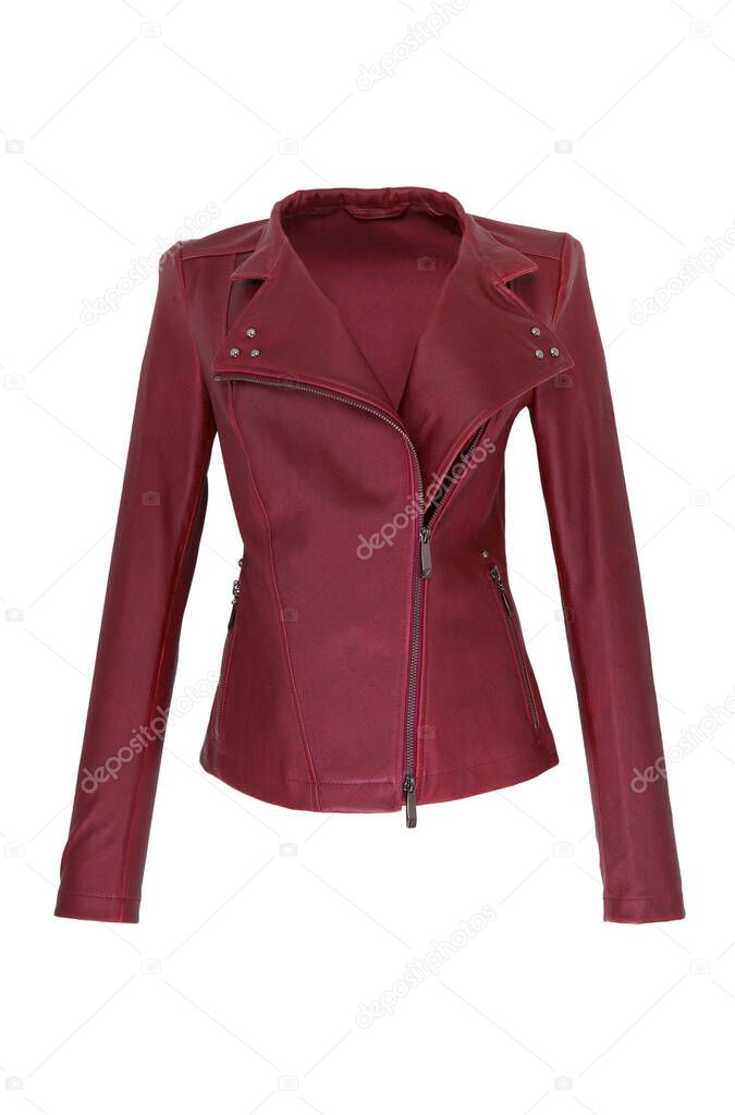 Red leather jacket isolated on white background.