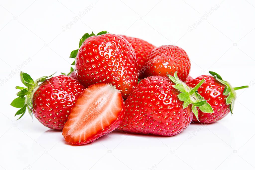 Beautiful red fresh strawberry on white background. Organic fruits concepts. 