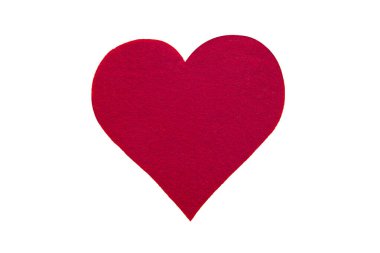 Beyaz arka planda kırmızı kalp işareti var. Kalp, aşk ve sevgililer günü konsepti.