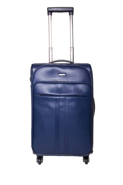 Büyük lacivert bavul beyaz arka planda izole edilmiş..