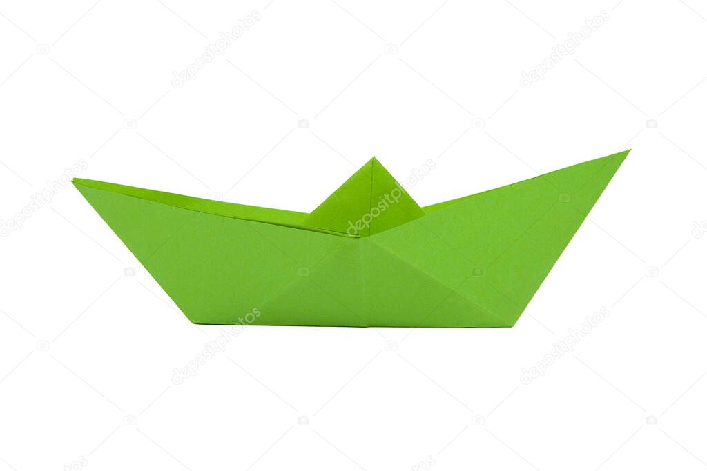 Colored paper ships on white background.