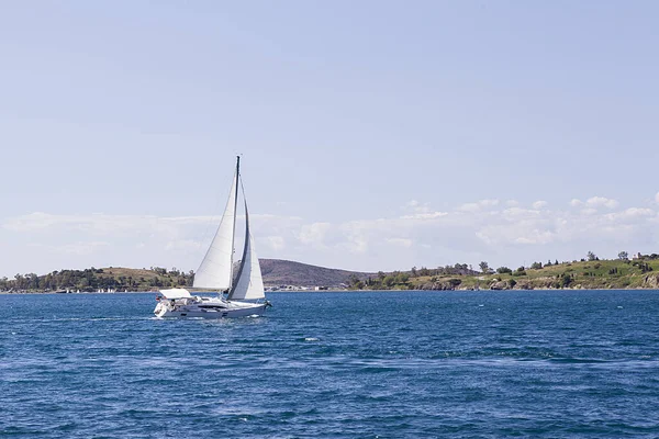 Vista Navio Barco Mar Litoral Paisagem Verão — Fotografia de Stock