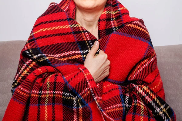 Woman Wrapped Blanket Woman Sick Weather Cold — Stock Photo, Image