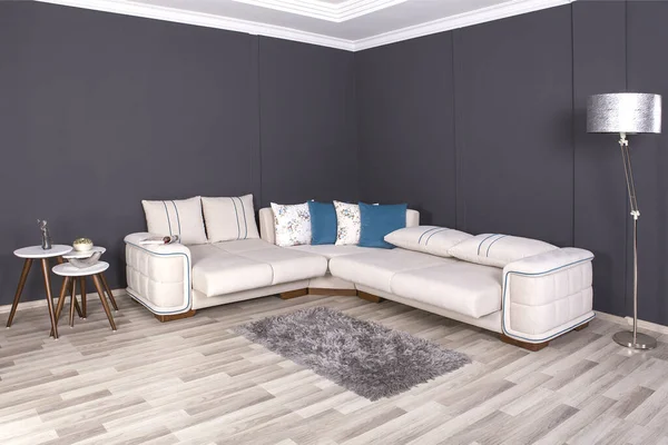 Biała Sofa Ustawiona Salonie — Zdjęcie stockowe