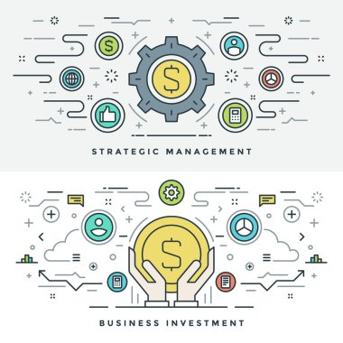 Flat line Investment and Business Strategy Concept Vector illustration. Modern thin linear stroke vector icons. clipart