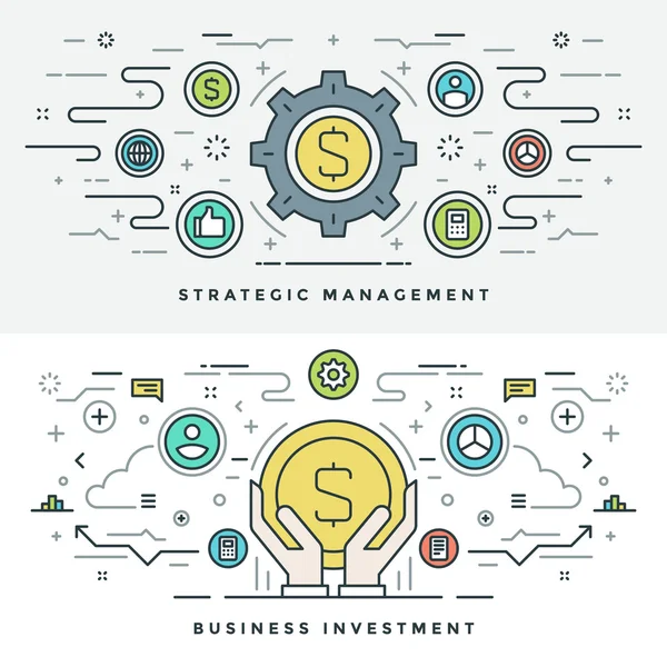 Flat line Investment and Business Strategy Concept Vector illustration. Modern thin linear stroke vector icons. — Stock Vector