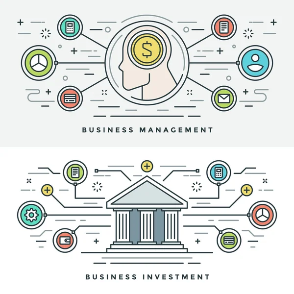 Flatline Investment und Business Management Konzept Vektor Illustration. moderne Icons für dünne lineare Stroke Vector. — Stockvektor