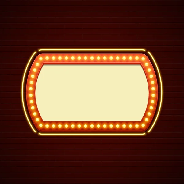 Rétro Showtime Design signe. Panneau de cinéma Ampoules Cadre et néon — Image vectorielle