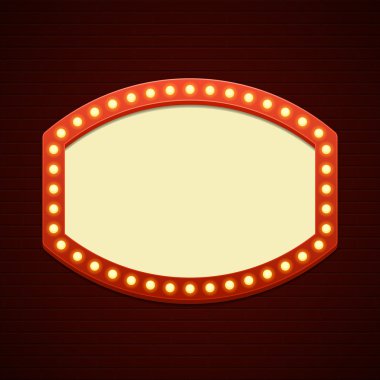 Retro Showtime Sign Design. Cinema Signage Light Bulbs Frame and Neon