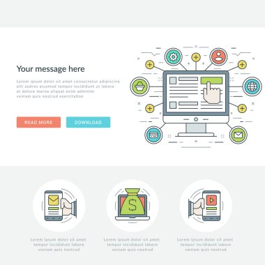 Flat line Online Shopping Concept Vector illustration.