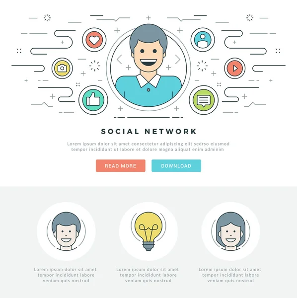 Flat line Social Media and Network Concept Vector illustration. — Stock Vector