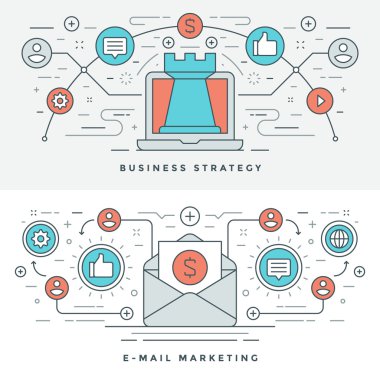 Düz çizgi iş strateji ve pazarlama. Vektör çizim.