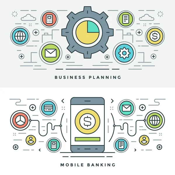 Flat line Business Planning and Banking. Vector illustration. — Stock Vector