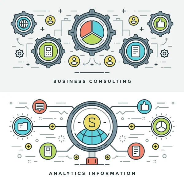 Línea plana Consultoría y Analítica de Negocios. Ilustración vectorial . — Vector de stock