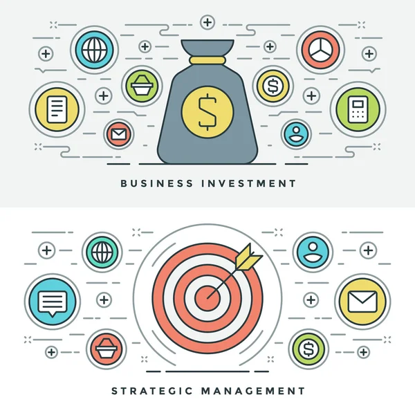 Platt linje strategisk ledning och investeringar. Vektor illustration. — Stock vektor