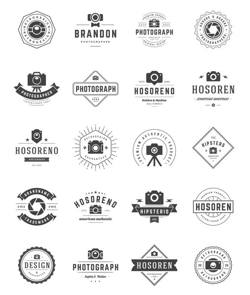 Photographer Logo Templates Set. Vector Design Element Vintage Style for Logotype