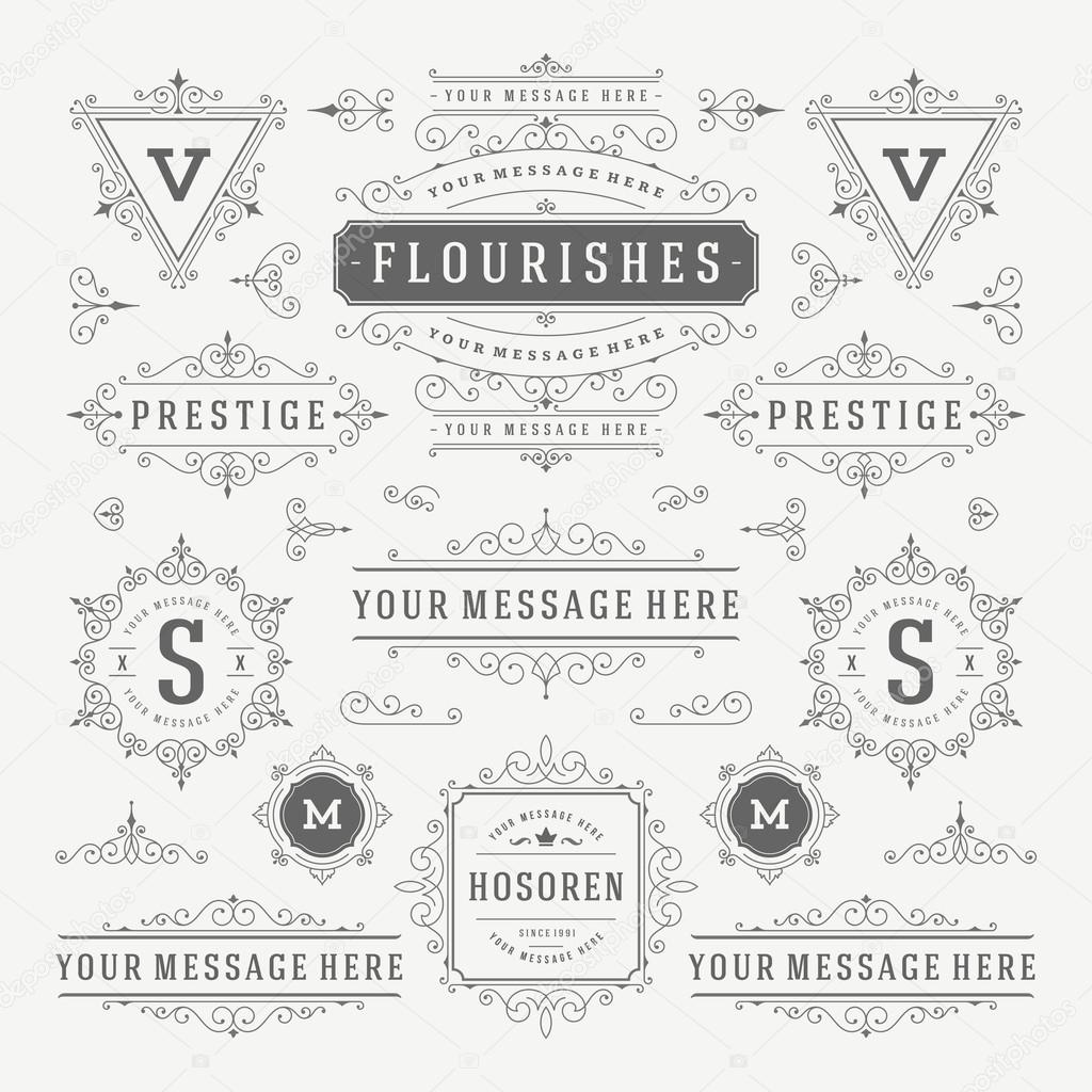 Vintage Vector Ornaments Decorations Design Elements. Flourishes calligraphic combinations Retro Logos