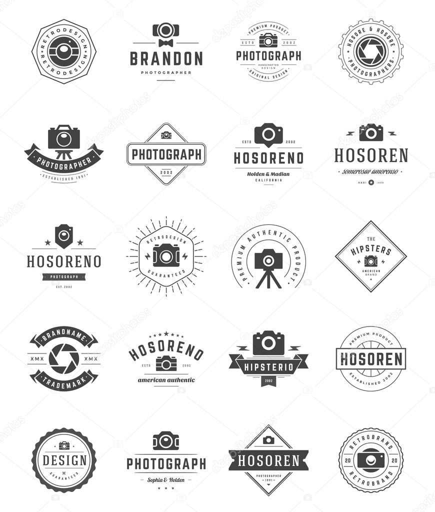 Photographer Logo Templates Set. Vector Design Element Vintage Style for Logotype, Label, Badge, Emblem. Photography Logo, Photo Camera Logo, Photo Studio Logo, Photo Camera Icon, Logo Vector