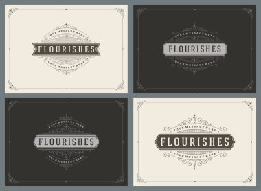 Vintage Süs Tebrik Kartları Vektör Şablonları Seti. Retro Lüks Davetiyeler, Kraliyet Sertifikası, Kitap Kapakları.