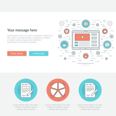Düz çizgi Video pazarlama kavramı vektör çizim.