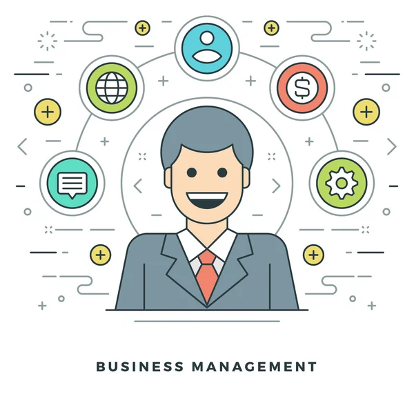 Flat line Business Management or Support Concept. Vector illustration. — Stok Vektör