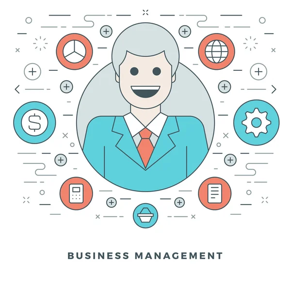 Flat line Business Management or Support Concept. Vector illustration. — Stock Vector