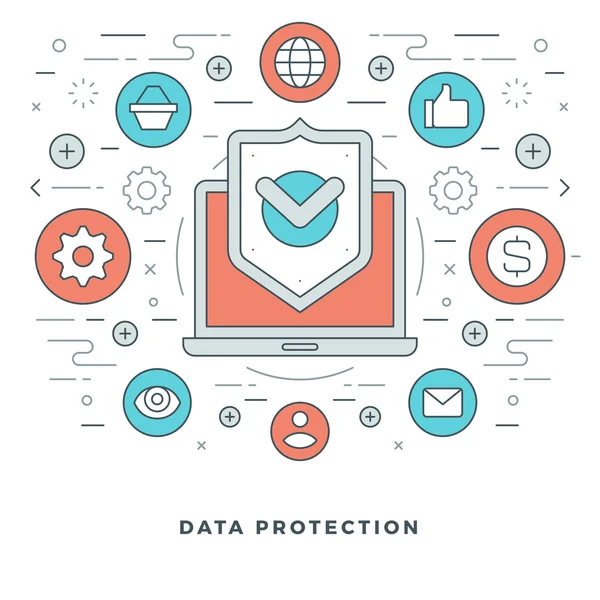 Platte lijn Business Data Protection concept vector illustratie. — Stockvector