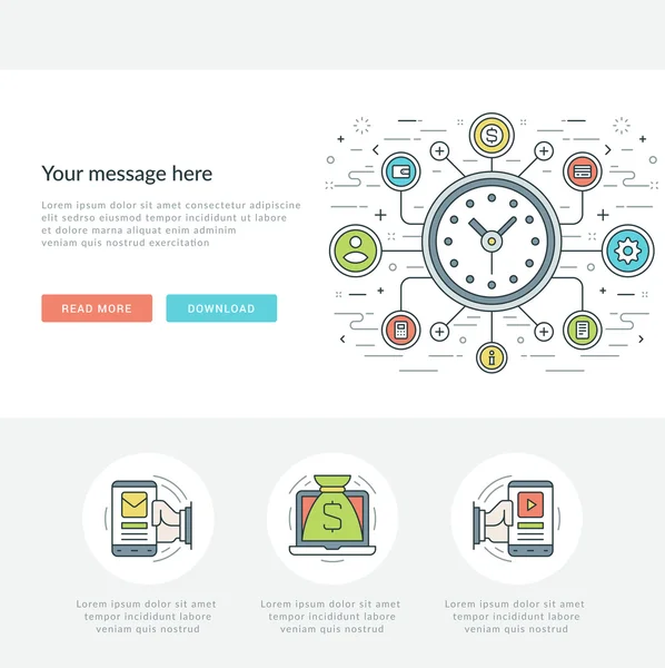 Linha plana Social Time Management Concept Ilustração vetorial . —  Vetores de Stock