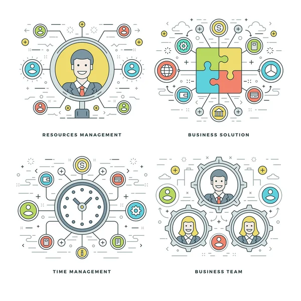 Flat line Management, Team Building, Success, Employee Search, Business Concepts Set Vector illustrations. — Stock vektor