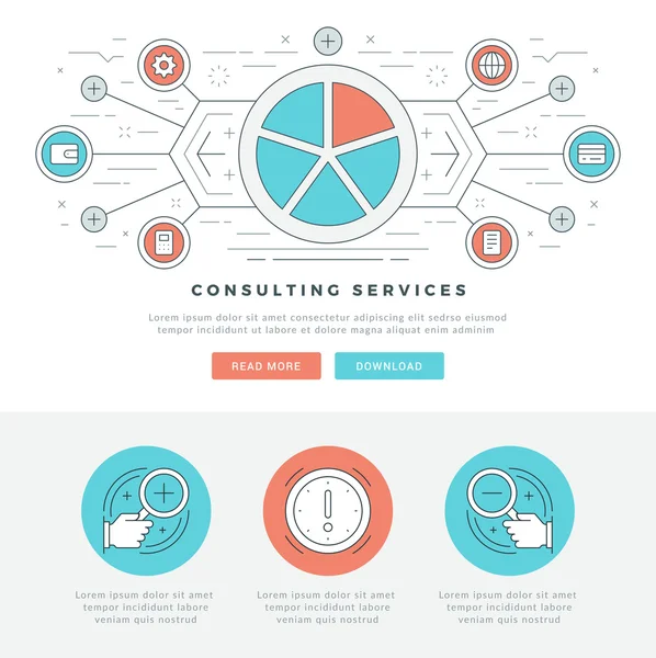Platte lijn Business Concept website Header Vector Illustratie. — Stockvector