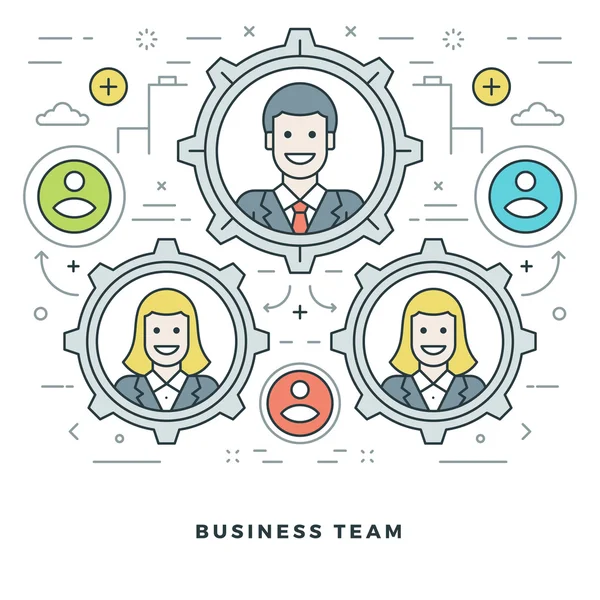 Flat line Team Building and Management. Vector illustration. Modern thin linear stroke vector icons. — Stock Vector