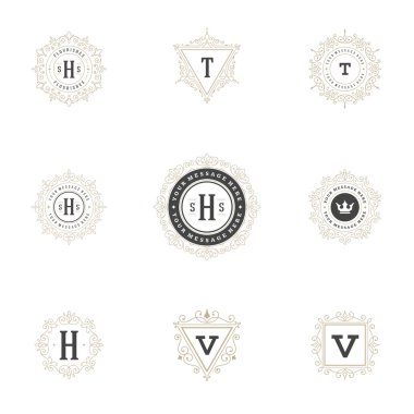 Kraliyet logolar tasarım şablonları ayarlamak, kaligrafi zarif süsleme güzelleşmek satırları.