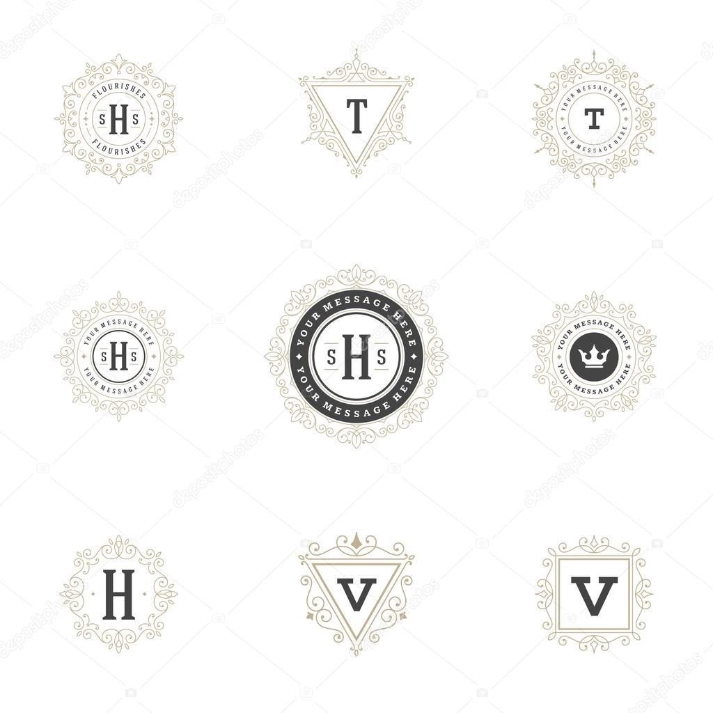 Royal Logos Design Templates Set, Flourish Calligraphic Elegant Ornament lines.