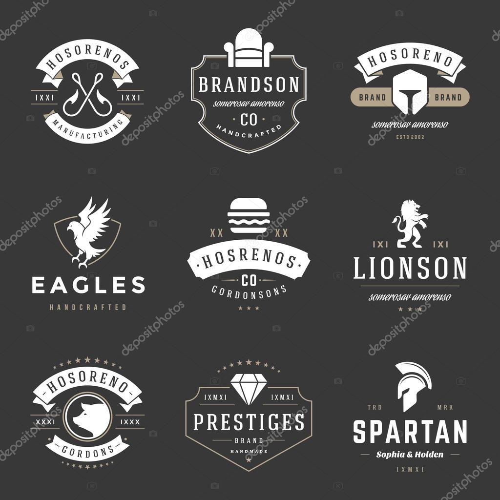 Vintage Logos Design Templates Set. Vector logotypes elements collection, Icons Symbols, Retro Labels, Badges, Silhouettes.