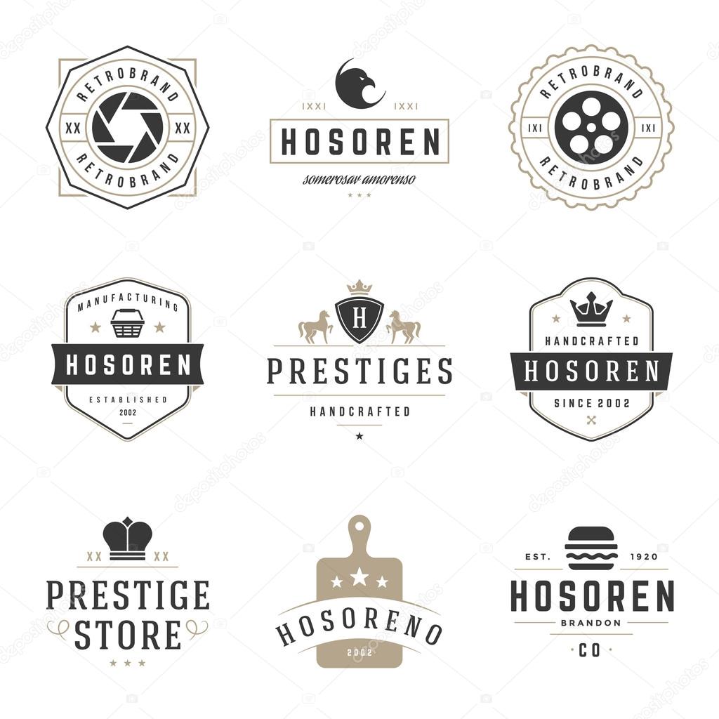 Vintage Logos Design Templates Set. Vector logotypes elements collection, Icons Symbols, Retro Labels, Badges, Silhouettes.