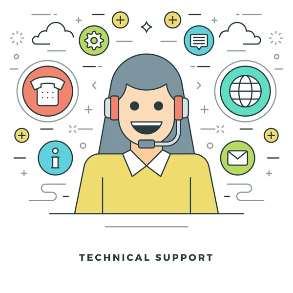 Flat line Technical Support Concept Vector illustration. Modern thin linear stroke vector icons. — Stock Vector