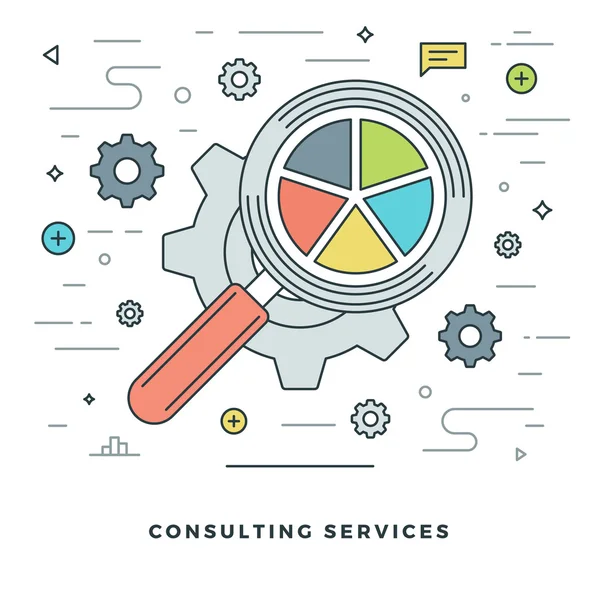 Platte lijn Consulting Services concept vector illustratie. Moderne dunne lineaire beroerte vector iconen. — Stockvector