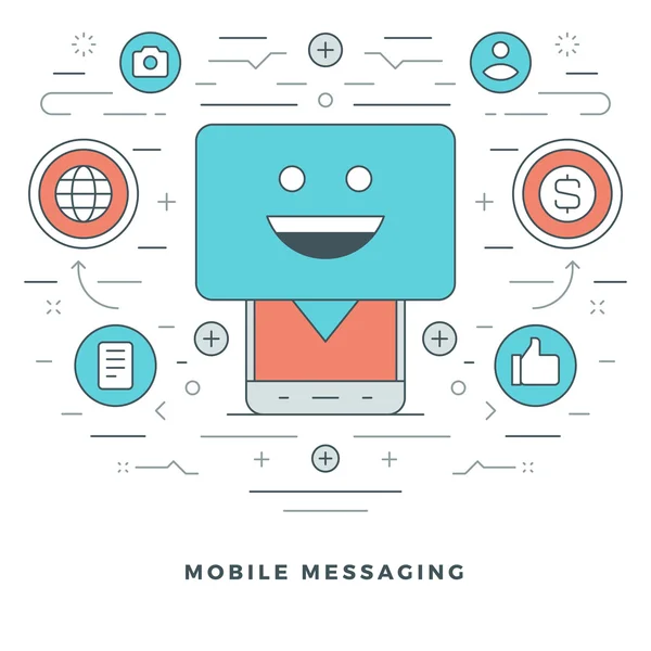 Flat line Mobile Messaging Concept Vector illustration. Modern thin linear stroke vector icons. — Stock Vector